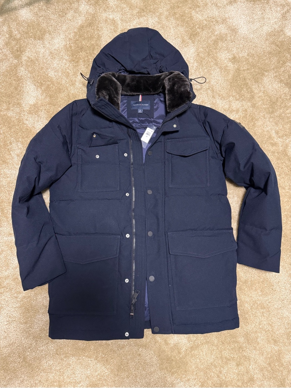 Tommy Hilfiger Navy Hooded Winter Parka with Faux-Fur Collar